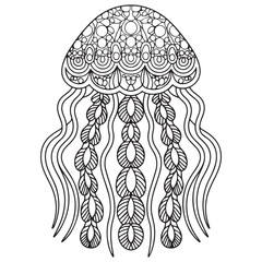 coloring page for adults, jellyfish with mandala pattern