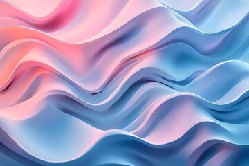 Fototapeta premium Abstract 3D Render: Soft Pastel Blue and Pink Waves, Elegant Fluid Swirls, Smooth Curving Lines, Dreamy Background, Serene Design, Gentle Undulating 