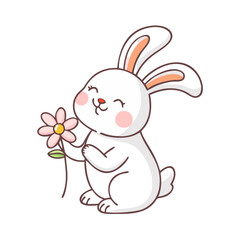 bunny holding a flower vector icon, easter vector illustration - simple illustration of bunny holding a flower perfect for logos, and easter-themed designs.