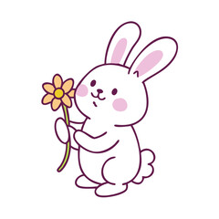 bunny holding a flower vector icon, easter vector illustration - simple illustration of bunny holding a flower perfect for logos, and easter-themed designs.