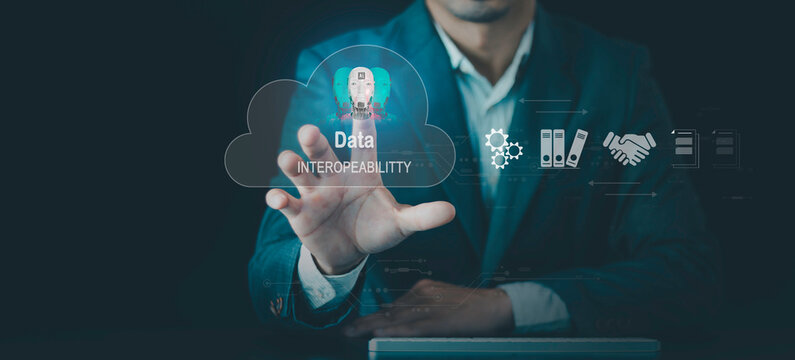 Data Interoperability concept. Ai technology intelligence, ability to accurately interpret data that is exchanged between different systems or organizations and is formatted in the required form.