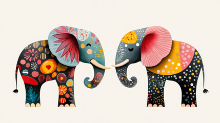 Obraz premium Colorful artistic elephants illustration showcasing vibrant patterns and intricate designs, perfect for enhancing your decor and art collections.