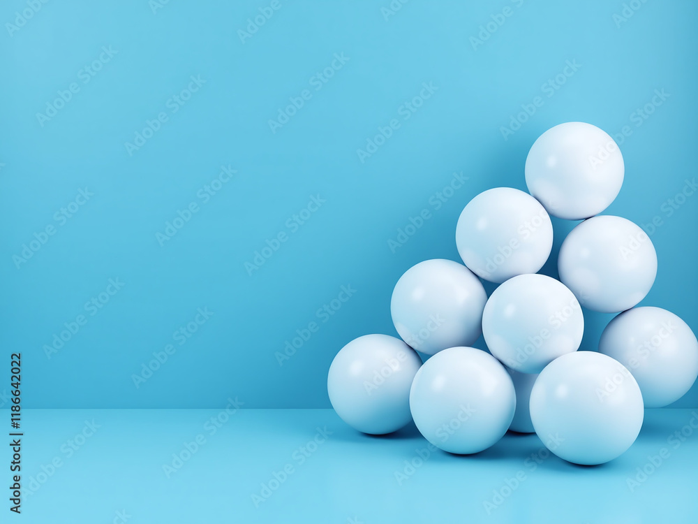 Poster geometric white balls with a 3d shape are placed against a blue background in an abstract banner des