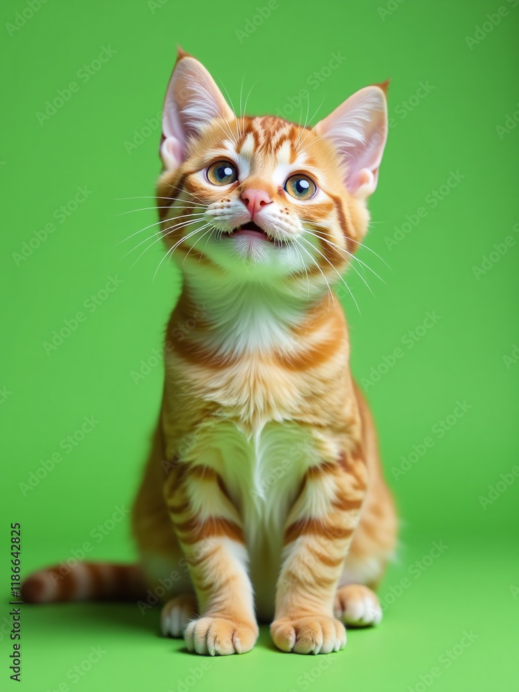Poster funny cat isolated on a green background, perfect for web banner templates and copy space designs to