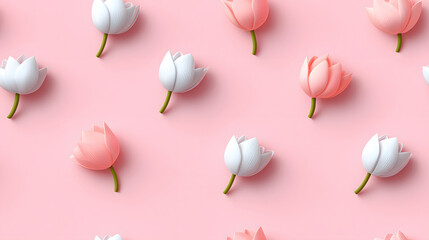 Fototapeta premium beautiful pattern of minimalist watercolor lotus flowers in soft pink and white against pastel pink background, creating serene and calming atmosphere