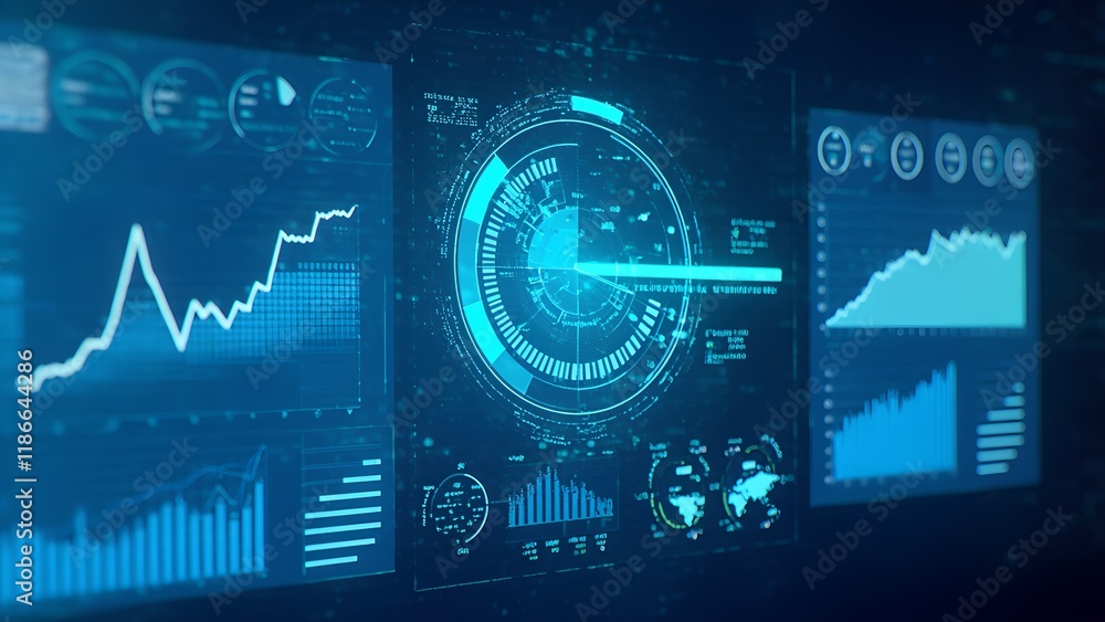 Poster analyzing business growth trends using data visualizations in a digital workspace environment