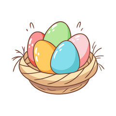 nest with colorful eggs vector icon, easter vector illustration - simple illustration of nest with colorful eggs perfect for logos, and easter-themed designs.