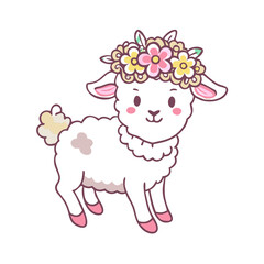 lamb with flower crown vector icon, easter vector illustration - simple illustration of lamb with flower crown perfect for logos, and easter-themed designs.