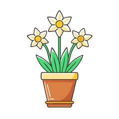 potted daffodils vector icon, easter vector illustration - simple illustration of potted daffodils perfect for logos, and easter-themed designs.