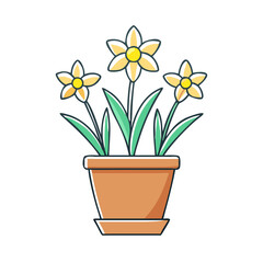 potted daffodils vector icon, easter vector illustration - simple illustration of potted daffodils perfect for logos, and easter-themed designs.