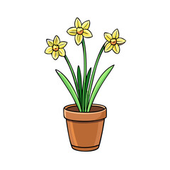 potted daffodils vector icon, easter vector illustration - simple illustration of potted daffodils perfect for logos, and easter-themed designs.