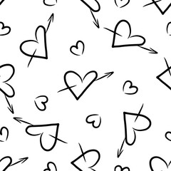 Seamless heart and arrow pattern. A doodle illustration for a holiday or a gift