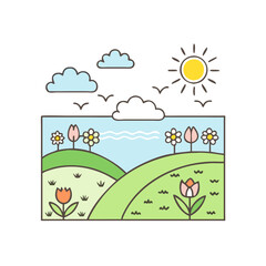 Fototapeta premium spring landscape vector icon, easter vector illustration - simple illustration of spring landscape perfect for logos, and easter-themed designs.