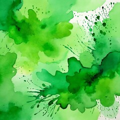 Obraz premium Green watercolor background, painted paper texture, abstract watercolor blotches and brush strokes