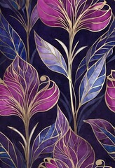 Ethereal Botanical Design with Luminous Leaves and Curved Stems, pattern, background