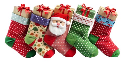 Christmas stockings hang from a clothesline, ready to be filled with holiday gifts