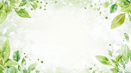 Green leaf border frame on textured background, nature design, spring template