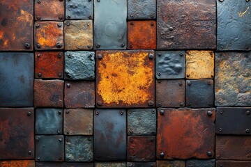 weathered industrial metal surface with rich rust patterns and textured oxidation creating abstract natural design elements