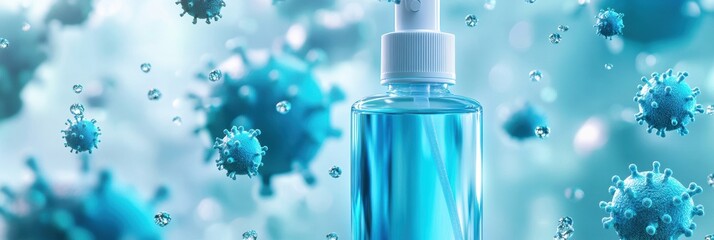 Droplets of sanitizer effectively eliminating bacteria in a clean environment. Generative AI