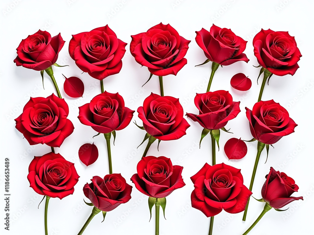 Poster Fifty Red Roses Are Isolated Against A White Background Creating A Simple Yet Elegant Visual Design Concept. 00003