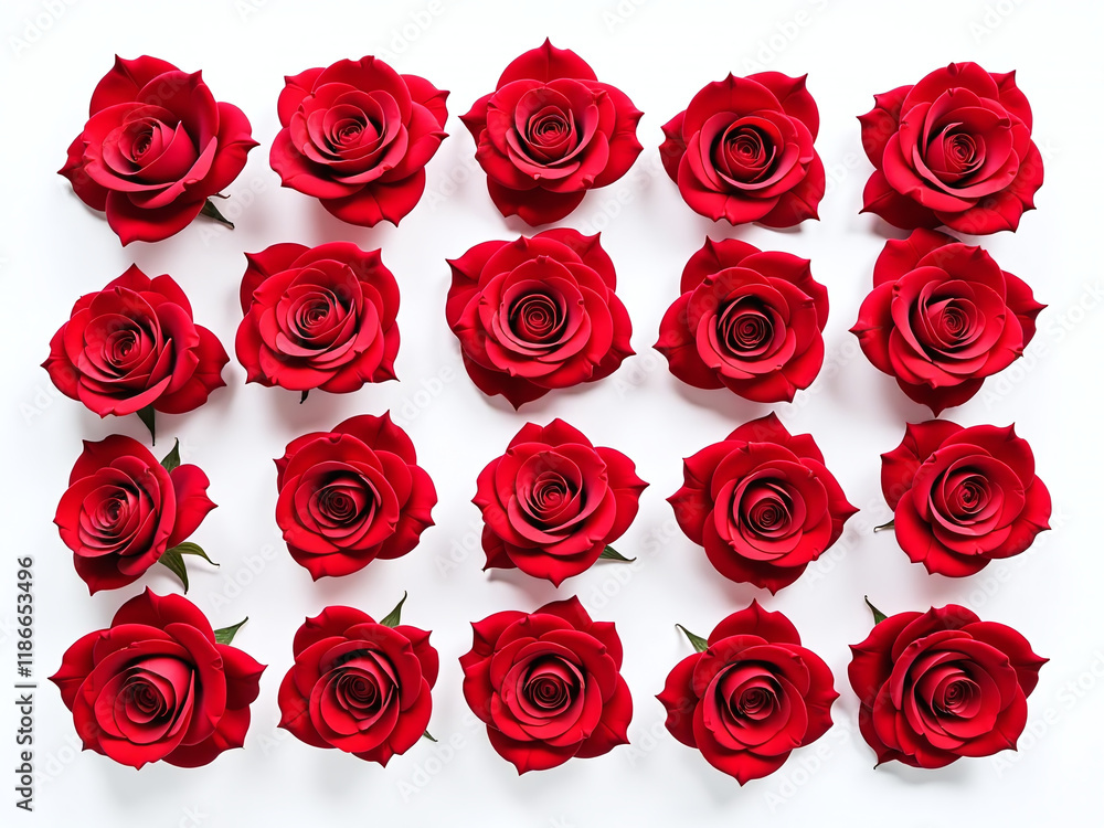 Poster Fifty Red Roses Are Isolated Against A White Background Creating A Simple Yet Elegant Visual Design Concept. 00002
