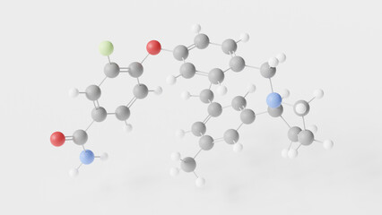 aticaprant molecule 3d, molecular structure, ball and stick model, structural chemical formula antidepressant