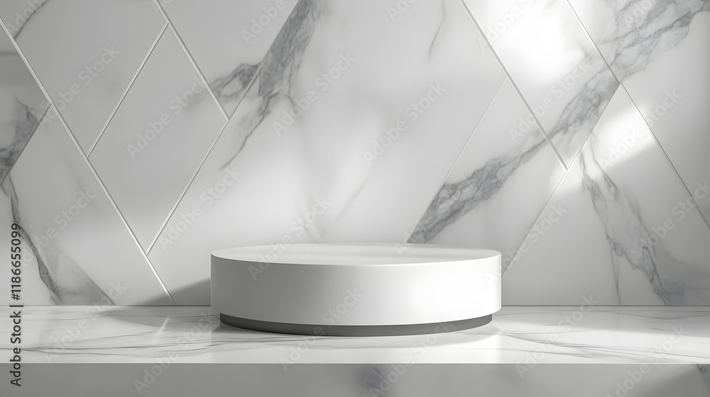 Poster elegant 3d white and gray cylinder stand podium with overlapping triangles perfect for product displ