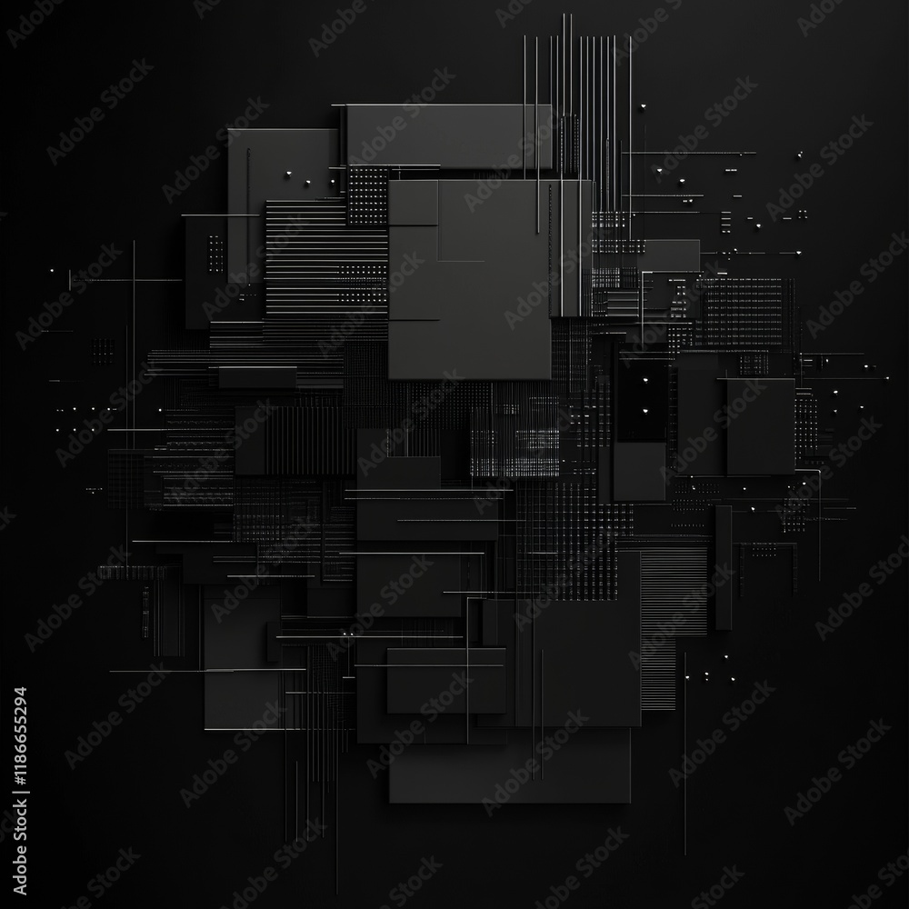 Poster abstract dark geometric composition: a monochromatic exploration of form and structure