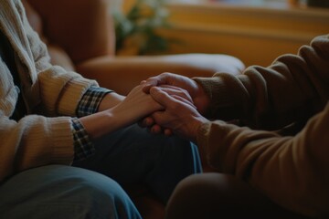 Obraz premium A man and a woman holding hands in a cozy living room setting