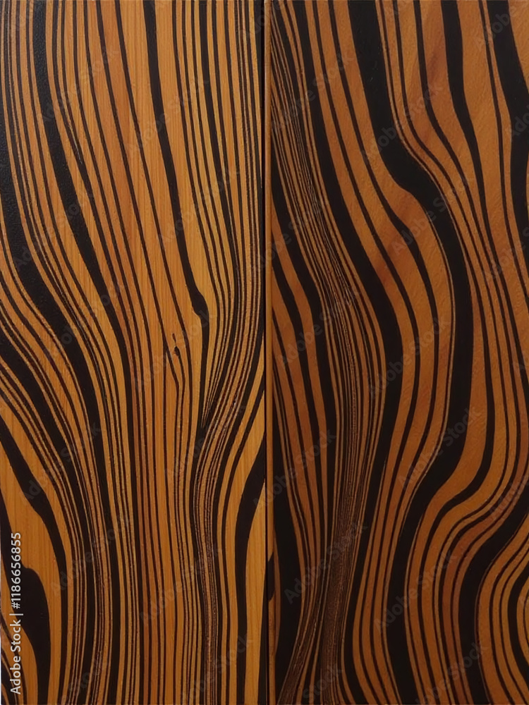 Poster Exotic Zebrano Wood Features A Distinctive Textured Pattern That Resembles African Animal Hide With Swirling Dark Brown Striations. 00002