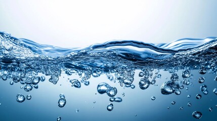 Close-up of pure water with bubbles and waves.