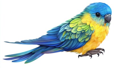 Obraz premium Vibrant blue and yellow parrot illustration isolated on white.