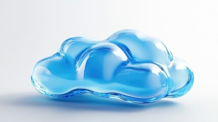 Translucent blue glass cloud shape on white background. (1)