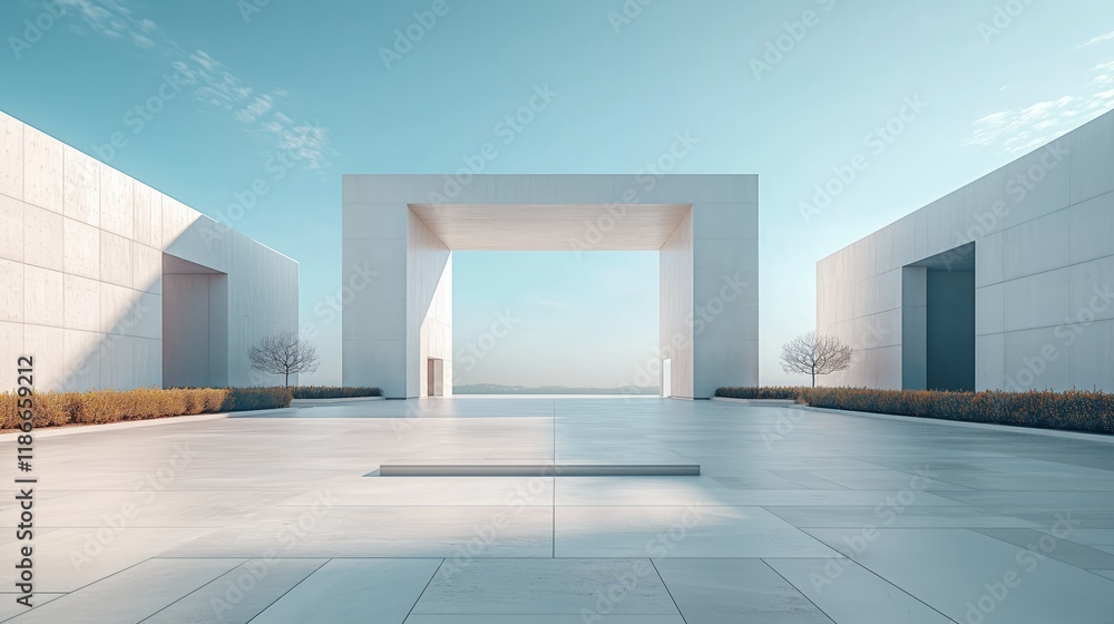 Poster modern minimalist architecture in open space with clear sky
