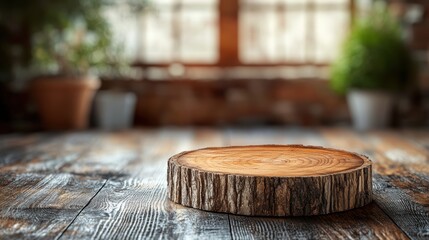 Rustic Wooden Slice on Table