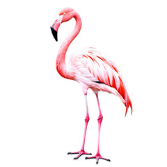 Fototapeta premium Pink Flamingo Elegance: A graceful flamingo, with its vibrant pink plumage and elegant posture, stands against a clean backdrop, perfect for showcasing the beauty and tranquility of this unique bird.