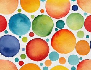 Abstract watercolor painting of colorful overlapping circles on a white background