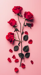 Romantic Mood with Rose Petals on a Pink Surface