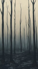 Obraz premium Aftermath of a wildfire in a barren forest landscape.