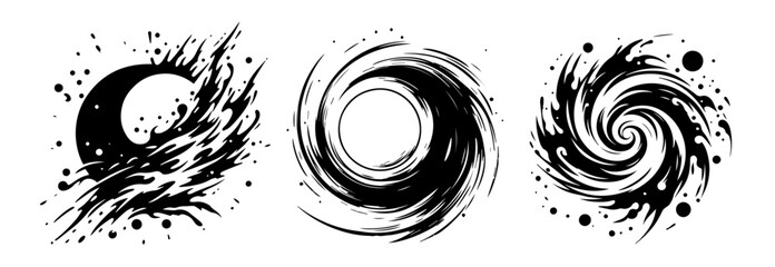 abstract swirl and energy explosion symbols in black silhouette © Kaz