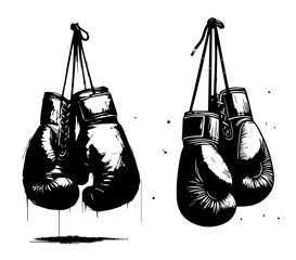hanging boxing gloves in black silhouette style