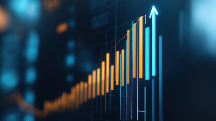 Digital financial chart showing upward trend with vibrant data visualization elements.