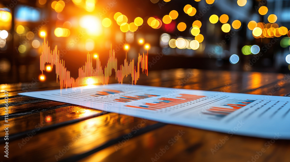 Leinwandbilder close up of economic analysis report with visual graphs and data, showcasing financial trends and st