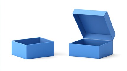 Two light blue rectangular boxes, one open and one closed, isolated on white.