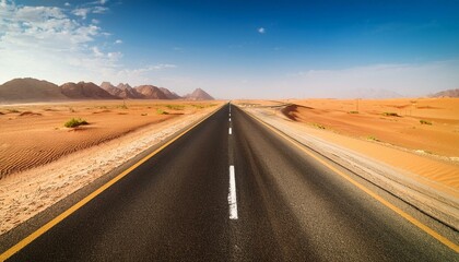 ordinary street in saudi arabia that leads via the desert
