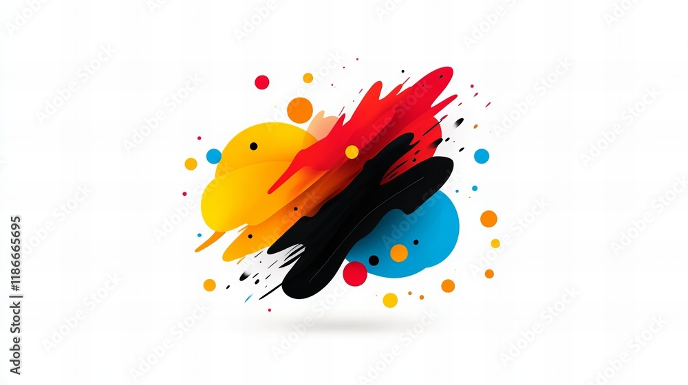 Poster abstract colorful paint splatter design. bold colors and dynamic shapes create a vibrant, energetic 