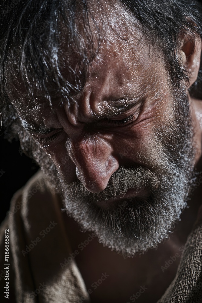 Poster a close-up portrait of a man with a beard, ideal for use in editorial or advertising content
