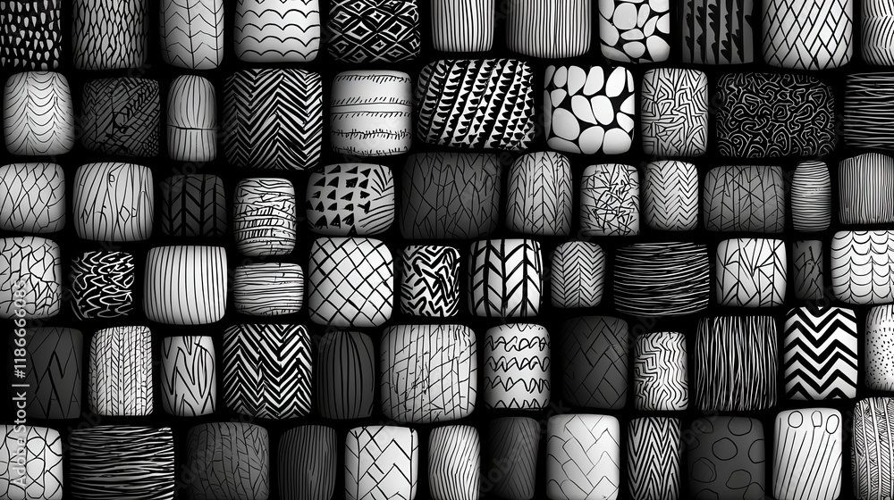 Fototapete intricate black and white geometric patterns create visually striking collection. each unique design