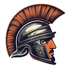 Obraz premium Illustrative profile of a warrior wearing a traditional Greek helmet.