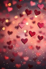 Beautiful background hearts scattered with a soft glow for Valentine's Day